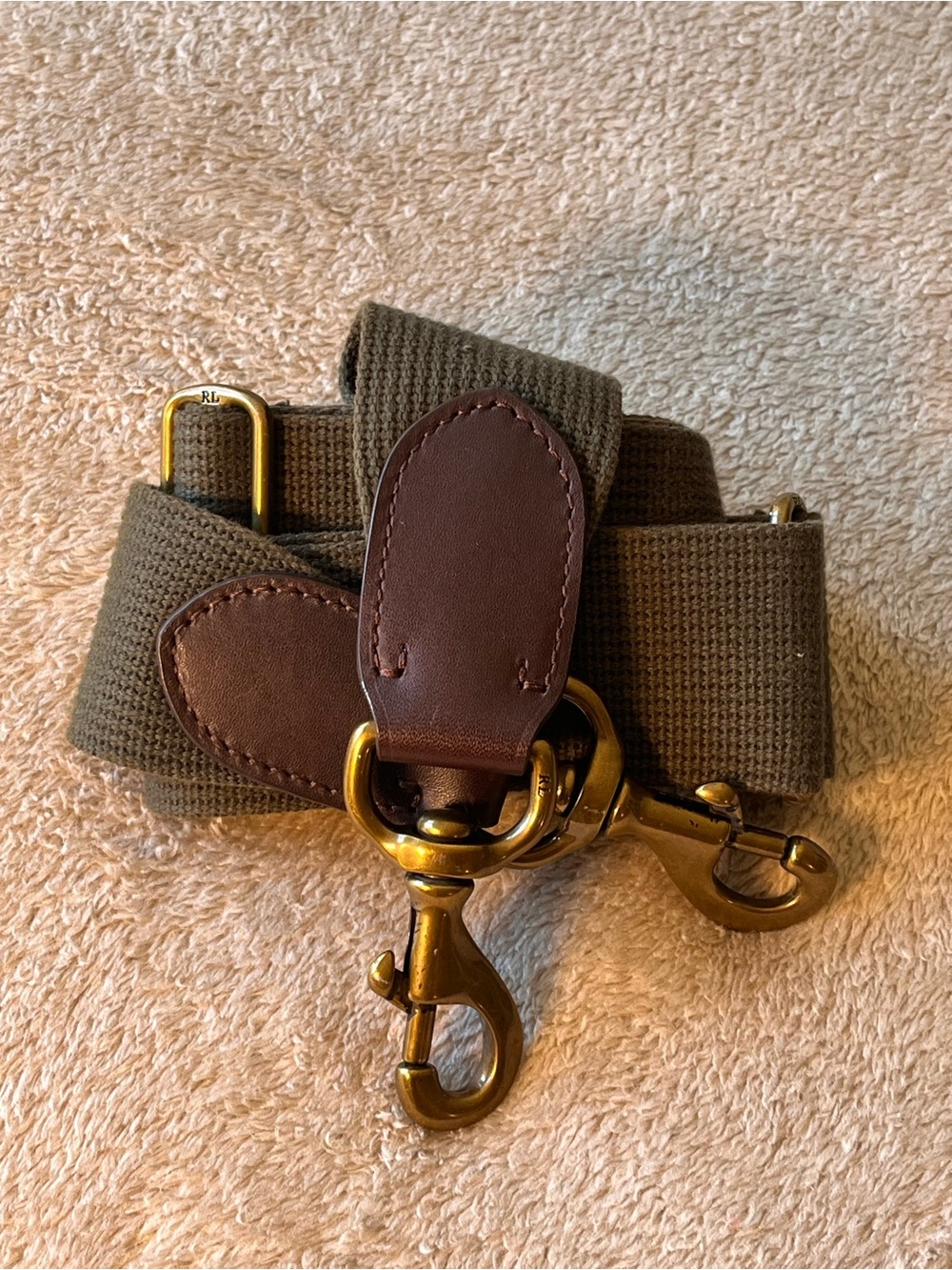 Ralph Lauren Olive Green Canvas Replacement Strap Brown 2" Brass Hardware